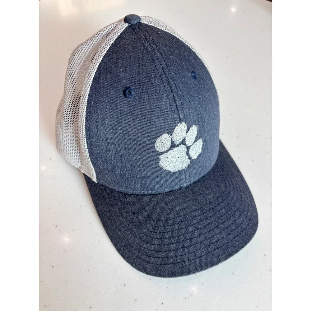 Richardson 115 Low Pro Trucker Hat Navy Blue Denim Mesh Paw Print Snapback Cap
